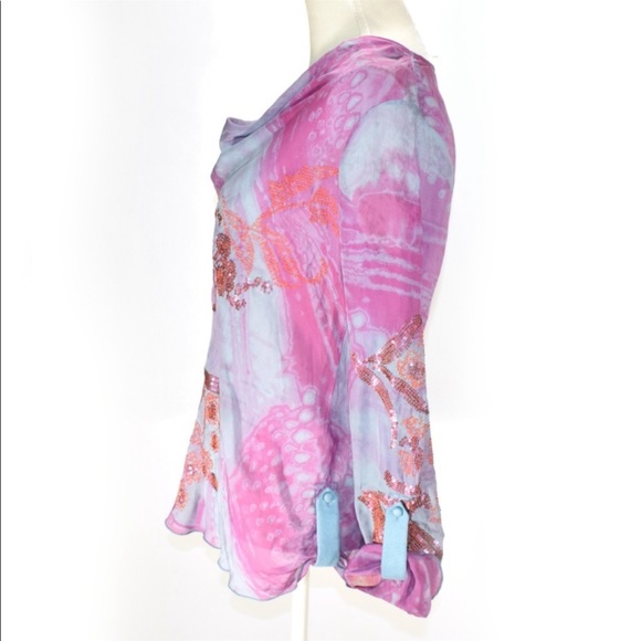 HALE BOB Silk Swirl Draped Embellished Blouse - Picture 7 of 16